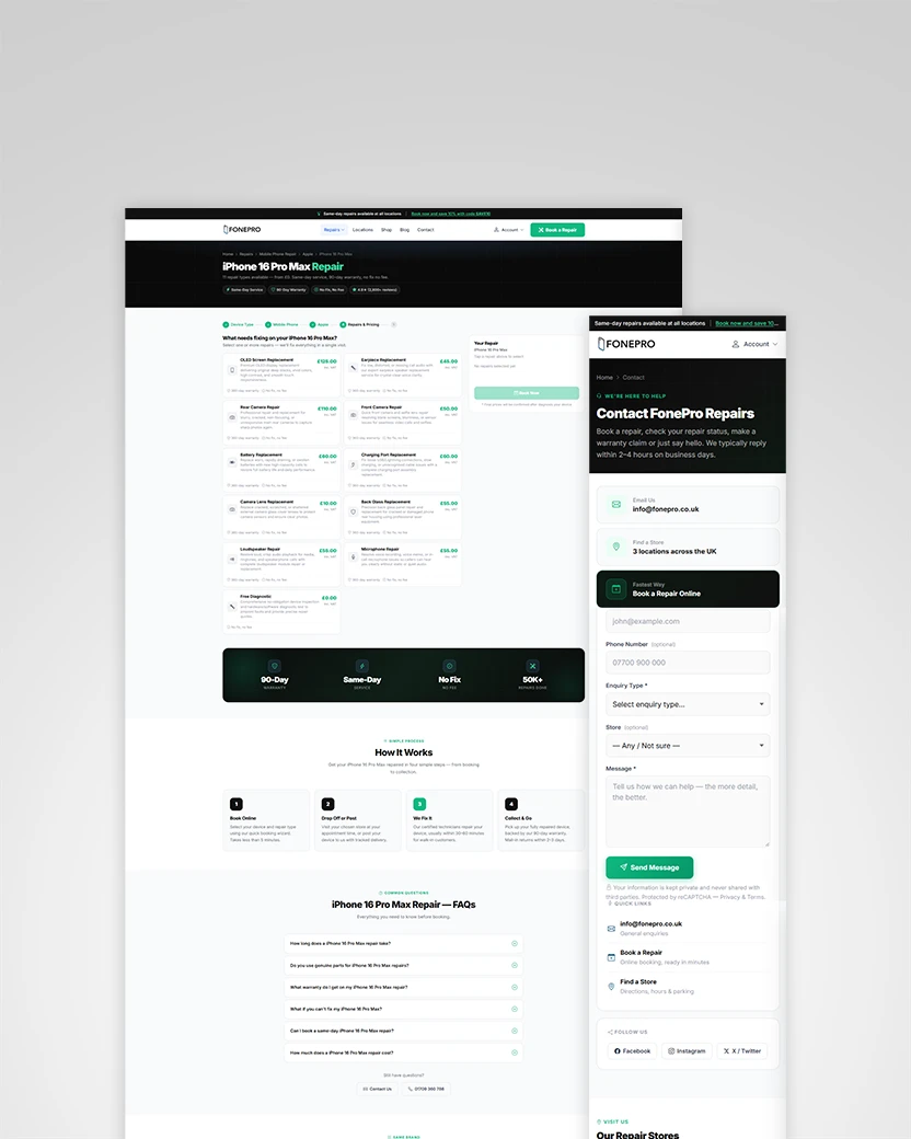 FonePro device repair website design