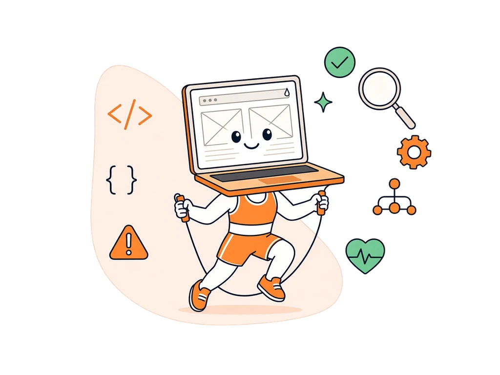 Cartoon website with a laptop screen for a face skipping rope