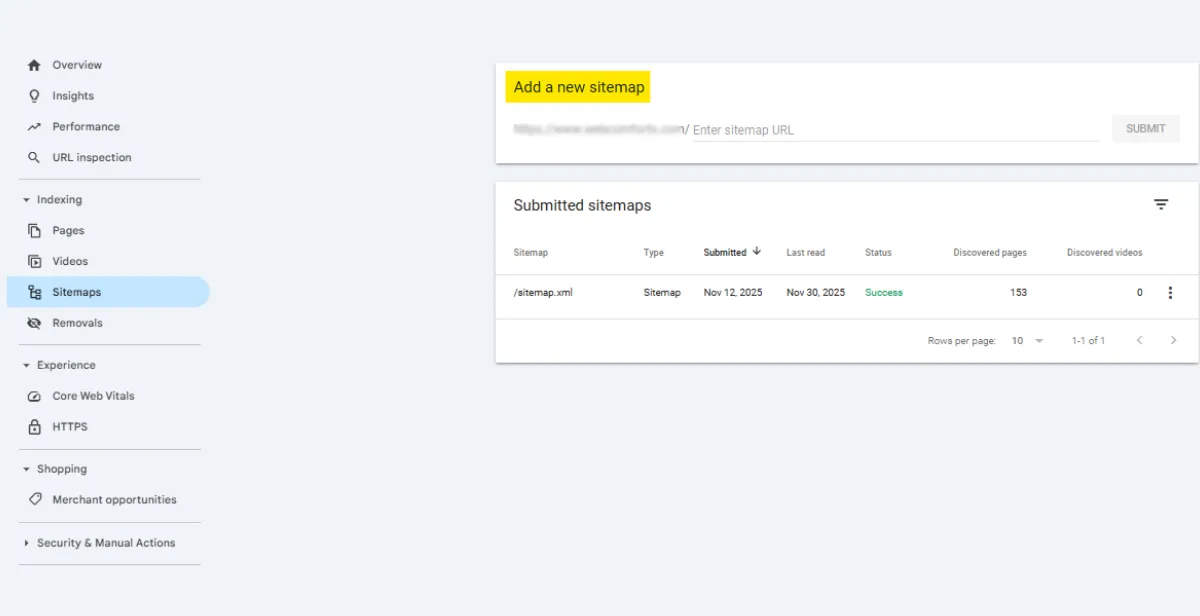 Add new sitemap field in Google Search Console