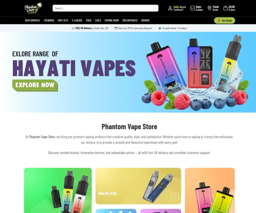 Phantom Vape Store Website Design